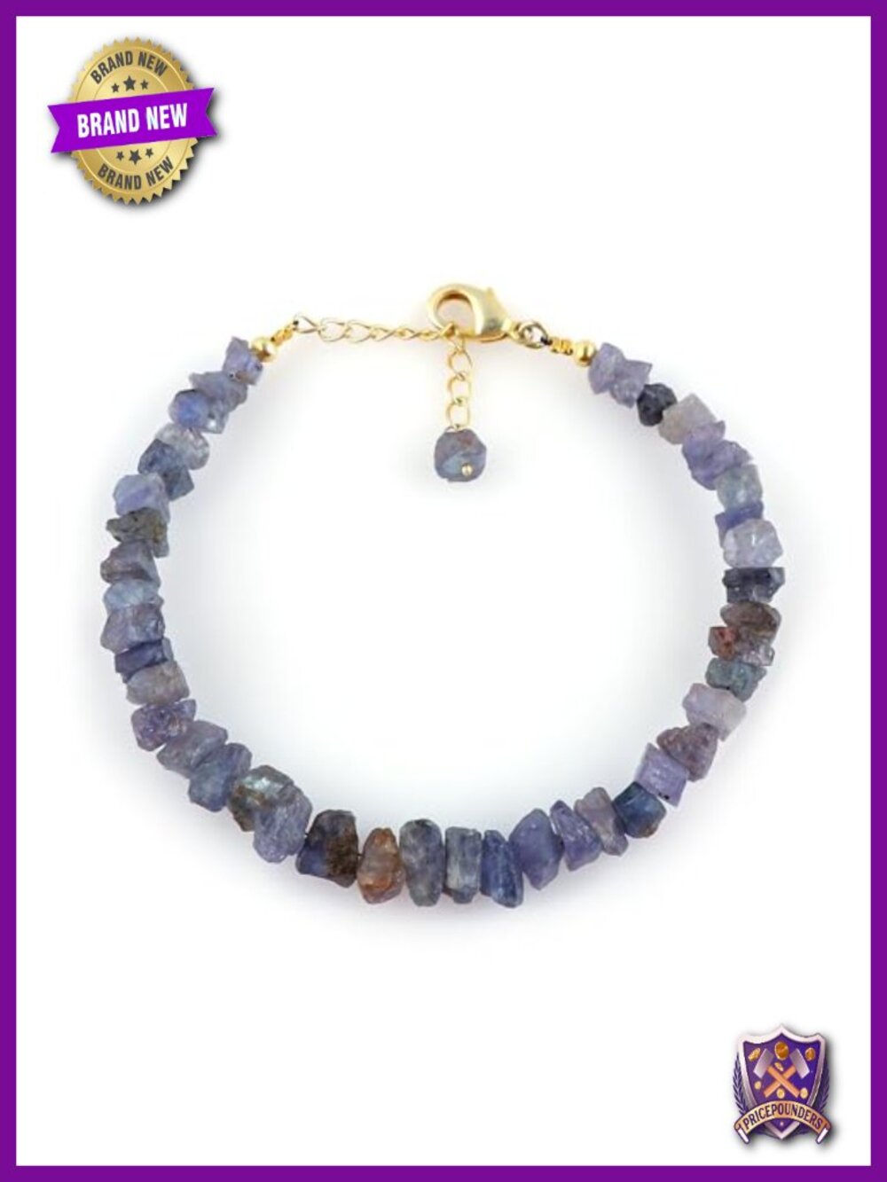 Raw Blue Tanzanite Gold Plated Brass Dainty Bracelet Adjustable Lobster Clasp